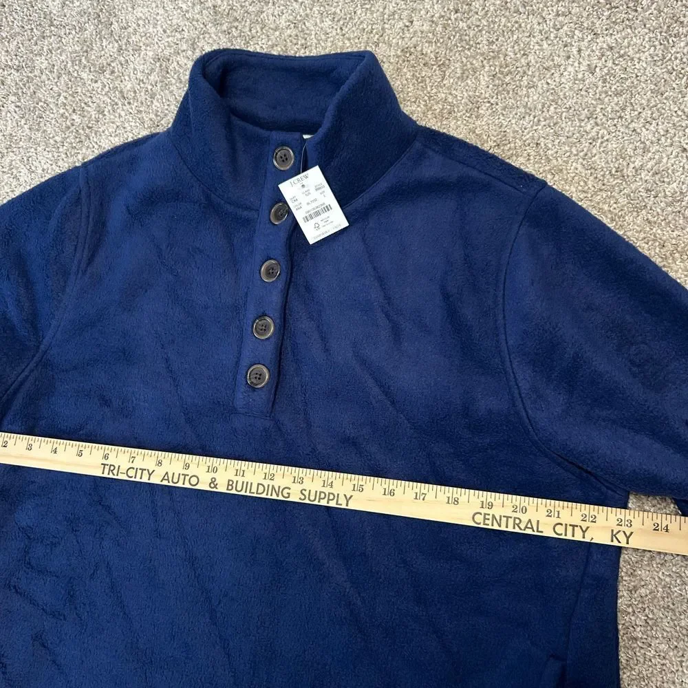 NEW‎ J.Crew 1/4 Button Fleece Pullover Men Size Large Blue Polyester SOFT